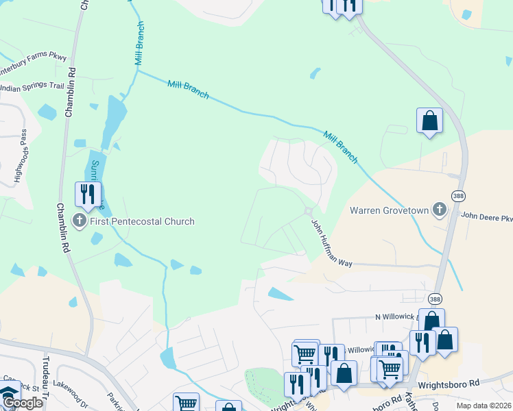 map of restaurants, bars, coffee shops, grocery stores, and more near 684 Red Cedar Court in Grovetown