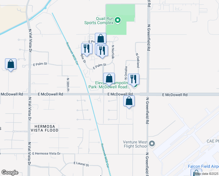 map of restaurants, bars, coffee shops, grocery stores, and more near 4136 East McDowell Road in Mesa