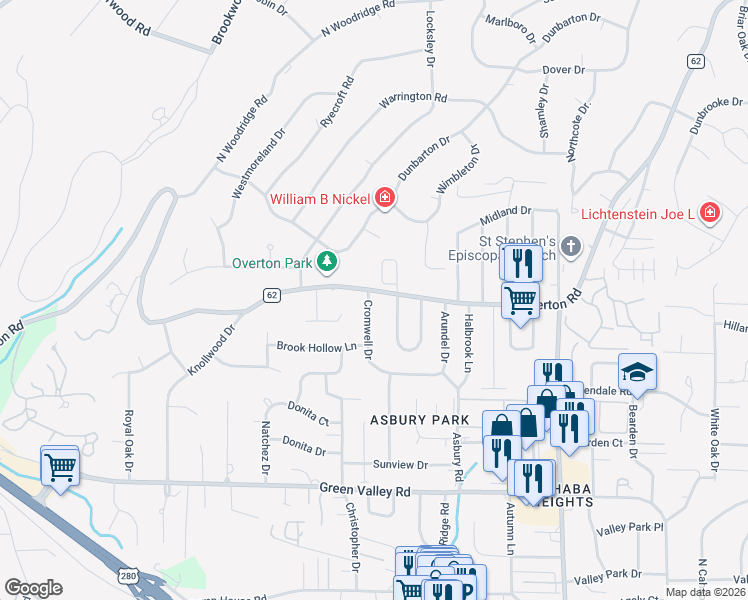 map of restaurants, bars, coffee shops, grocery stores, and more near 3813 Cromwell Drive in Birmingham