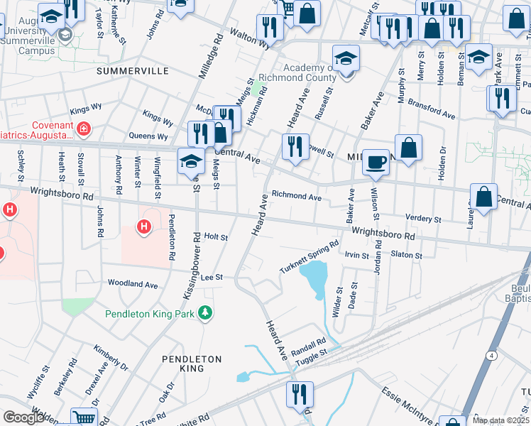 map of restaurants, bars, coffee shops, grocery stores, and more near 2041 Wrightsboro Road in Augusta