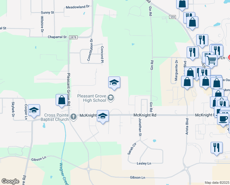 map of restaurants, bars, coffee shops, grocery stores, and more near 5406 McKnight Road in Texarkana