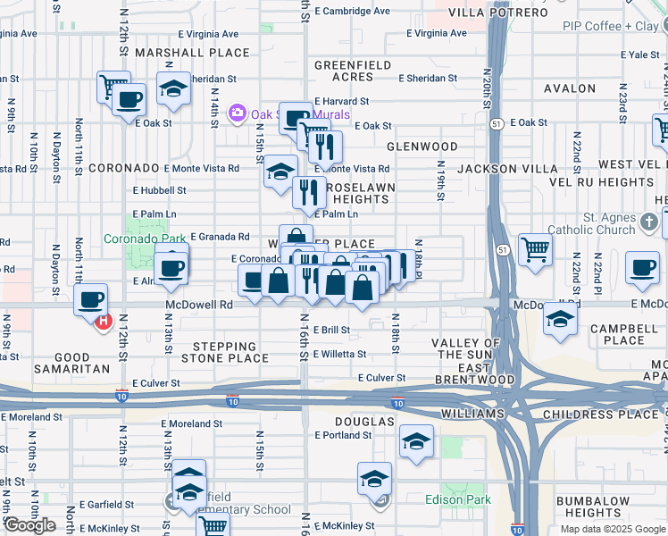 map of restaurants, bars, coffee shops, grocery stores, and more near in Phoenix