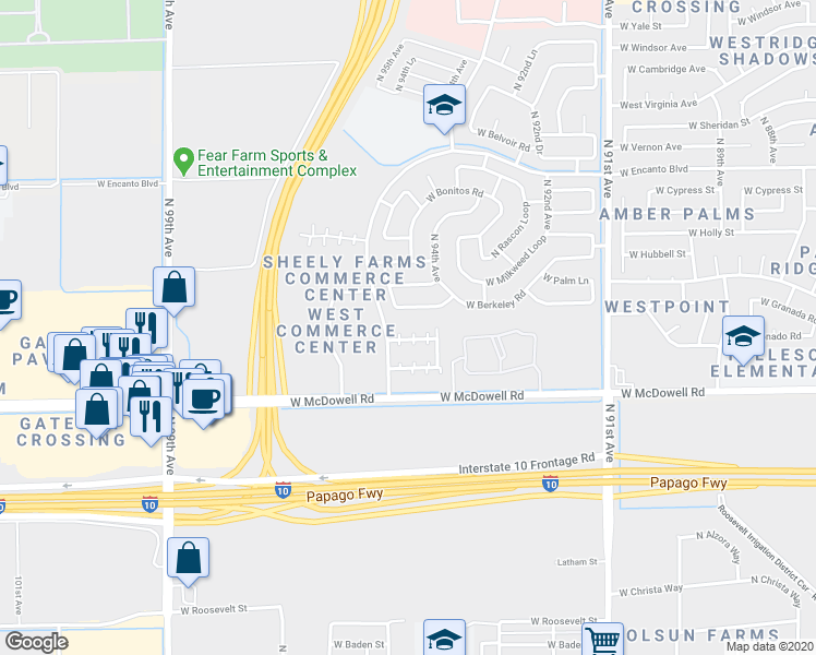 map of restaurants, bars, coffee shops, grocery stores, and more near 9421 West Terri Lee Drive in Phoenix