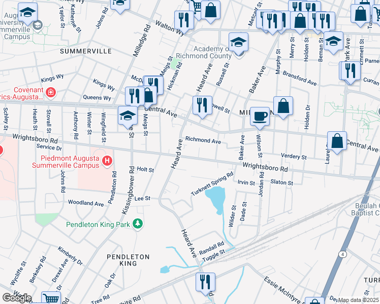 map of restaurants, bars, coffee shops, grocery stores, and more near 2024 Wrightsboro Road in Augusta