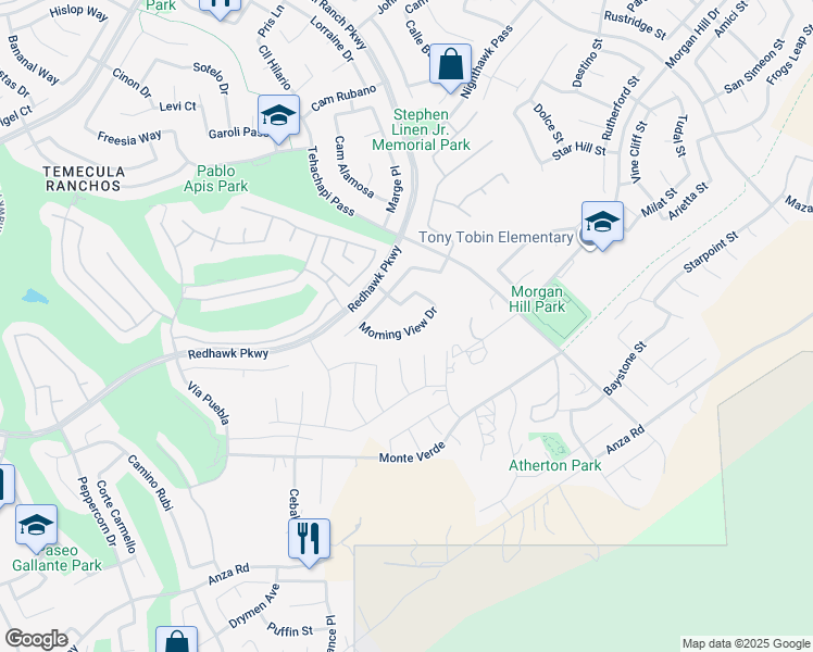 map of restaurants, bars, coffee shops, grocery stores, and more near 33330 Morning View Drive in Temecula