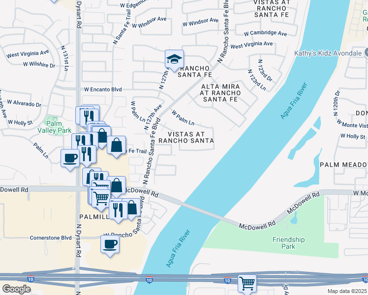 map of restaurants, bars, coffee shops, grocery stores, and more near 1901 North 125th Drive in Avondale