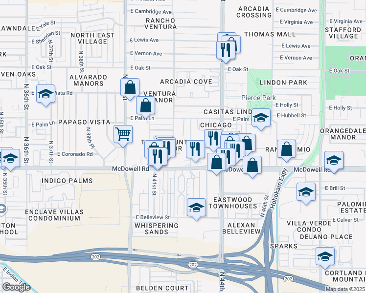 map of restaurants, bars, coffee shops, grocery stores, and more near 1816 North 43rd Street in Phoenix