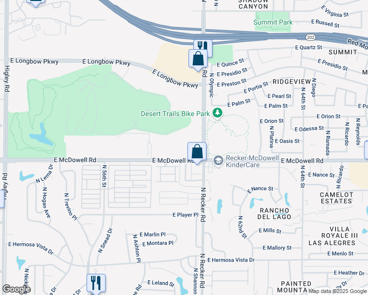 map of restaurants, bars, coffee shops, grocery stores, and more near 5910 East McDowell Road in Mesa