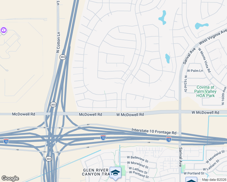 map of restaurants, bars, coffee shops, grocery stores, and more near 16736 West Berkeley Road in Goodyear