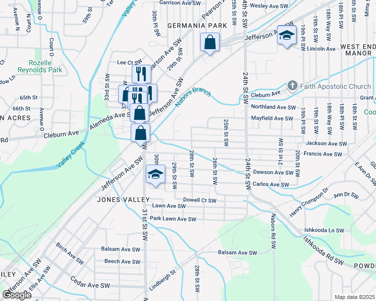 map of restaurants, bars, coffee shops, grocery stores, and more near in Birmingham