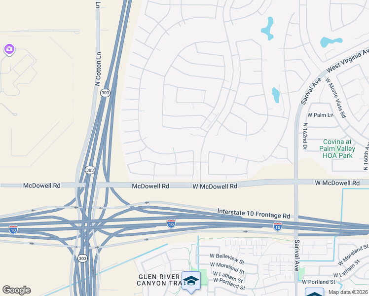 map of restaurants, bars, coffee shops, grocery stores, and more near 16736 West Berkeley Road in Goodyear
