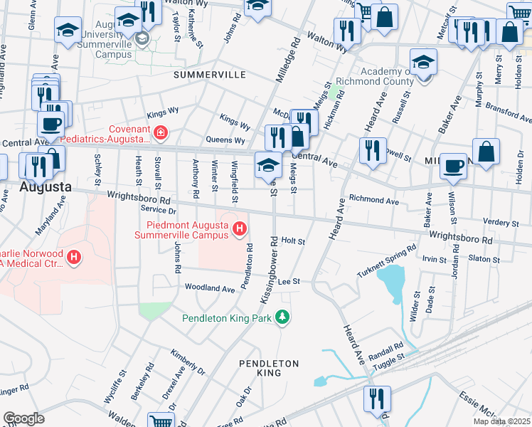 map of restaurants, bars, coffee shops, grocery stores, and more near 2216 Wrightsboro Road in Augusta