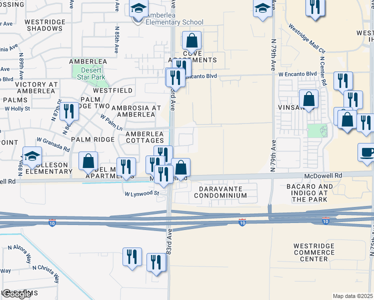 map of restaurants, bars, coffee shops, grocery stores, and more near 1801 North 83rd Avenue in Phoenix