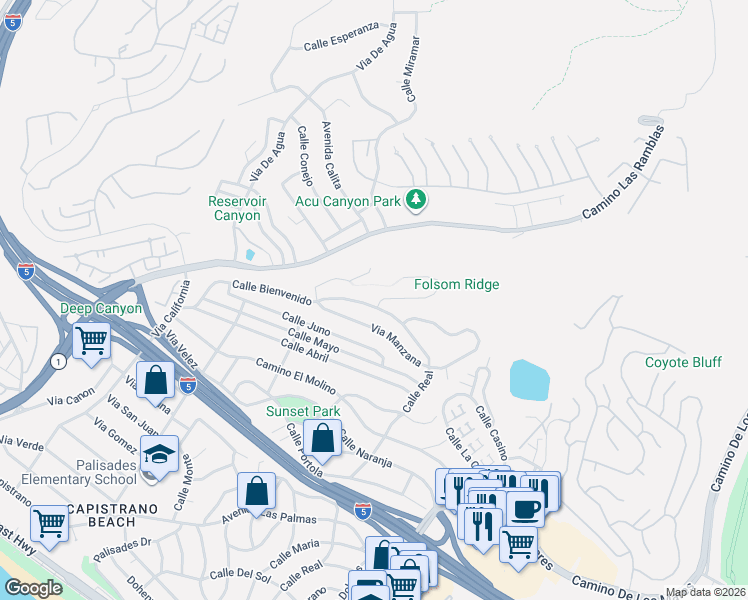 map of restaurants, bars, coffee shops, grocery stores, and more near 3920 Calle Andalucia in San Clemente