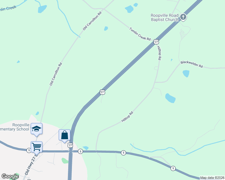 map of restaurants, bars, coffee shops, grocery stores, and more near 435 U.S. 27 in Roopville