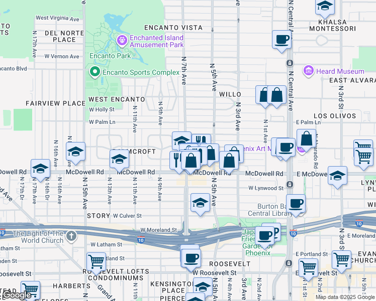 map of restaurants, bars, coffee shops, grocery stores, and more near 1808 North 7th Avenue in Phoenix