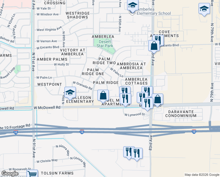 map of restaurants, bars, coffee shops, grocery stores, and more near 8511 West Berkeley Road in Phoenix