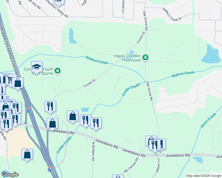 map of restaurants, bars, coffee shops, grocery stores, and more near 110 Fox Run Court in McDonough