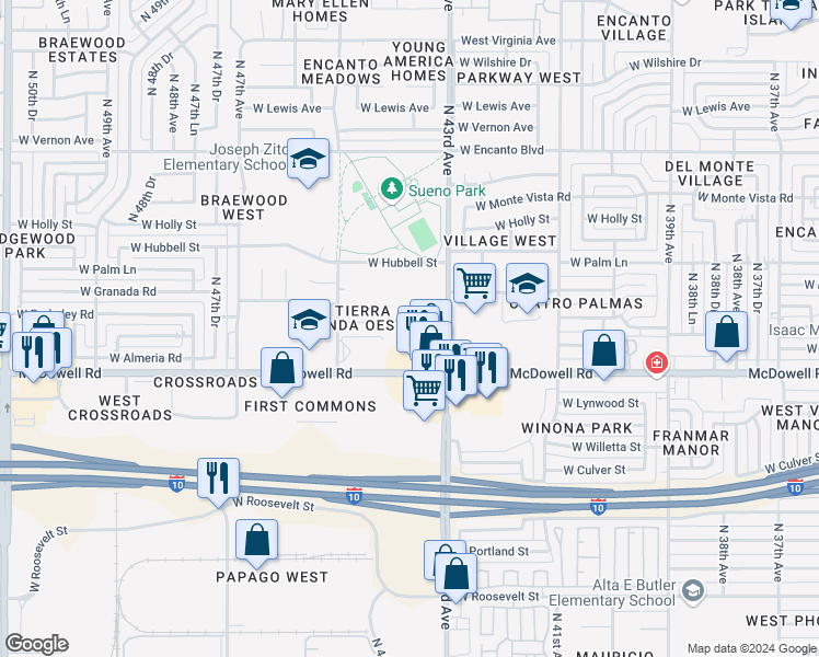 map of restaurants, bars, coffee shops, grocery stores, and more near 1844 North 43rd Avenue in Phoenix