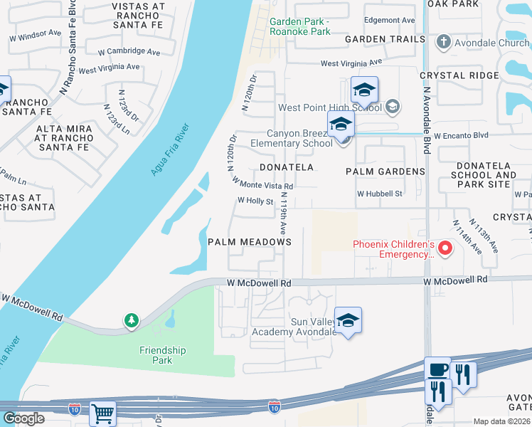 map of restaurants, bars, coffee shops, grocery stores, and more near 11979 West Holly Street in Avondale