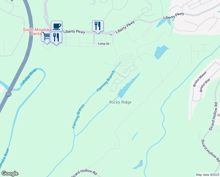 map of restaurants, bars, coffee shops, grocery stores, and more near 612 Liberty Lake Drive in Birmingham