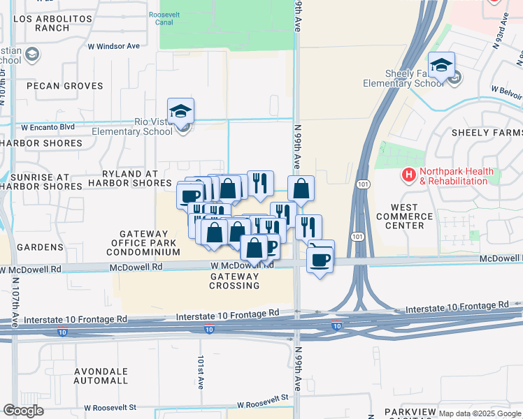 map of restaurants, bars, coffee shops, grocery stores, and more near 2627 W Virginia Ave in Avondale