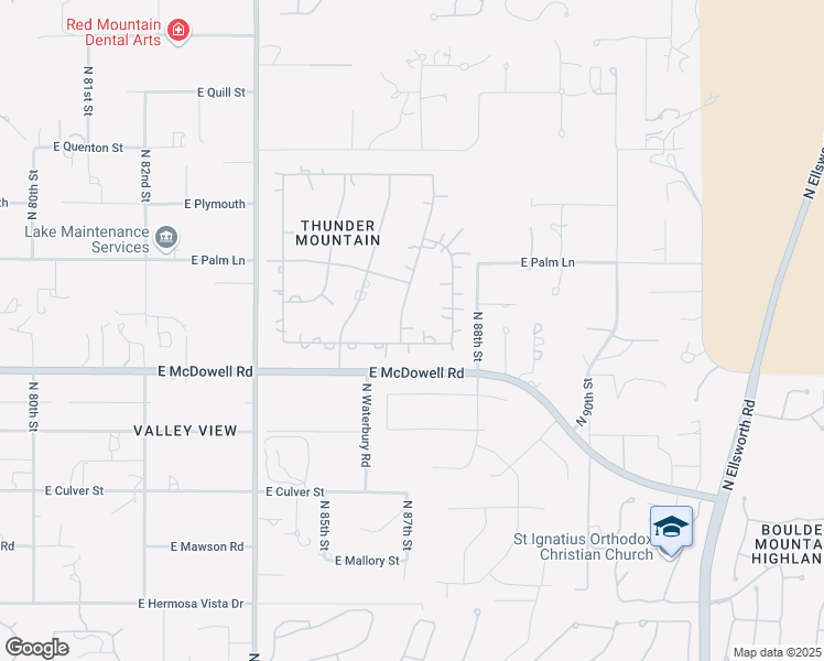 map of restaurants, bars, coffee shops, grocery stores, and more near 8540 East McDowell Road in Mesa