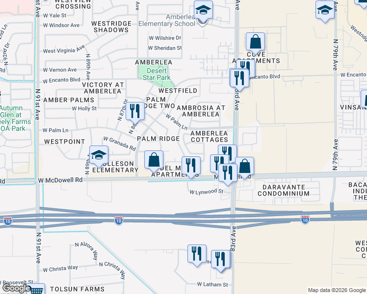 map of restaurants, bars, coffee shops, grocery stores, and more near 8438 West Berkeley Road in Phoenix