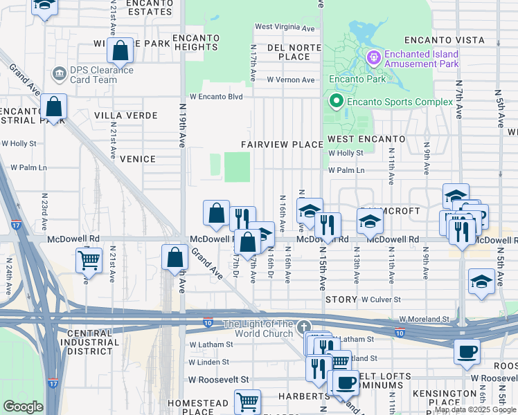 map of restaurants, bars, coffee shops, grocery stores, and more near 1810 North 17th Avenue in Phoenix