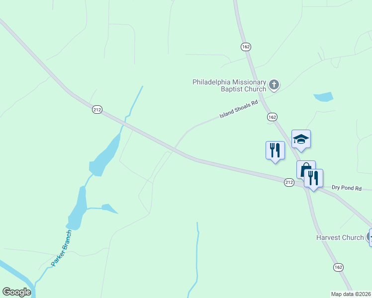 map of restaurants, bars, coffee shops, grocery stores, and more near 225 Island Shoals Road in Covington