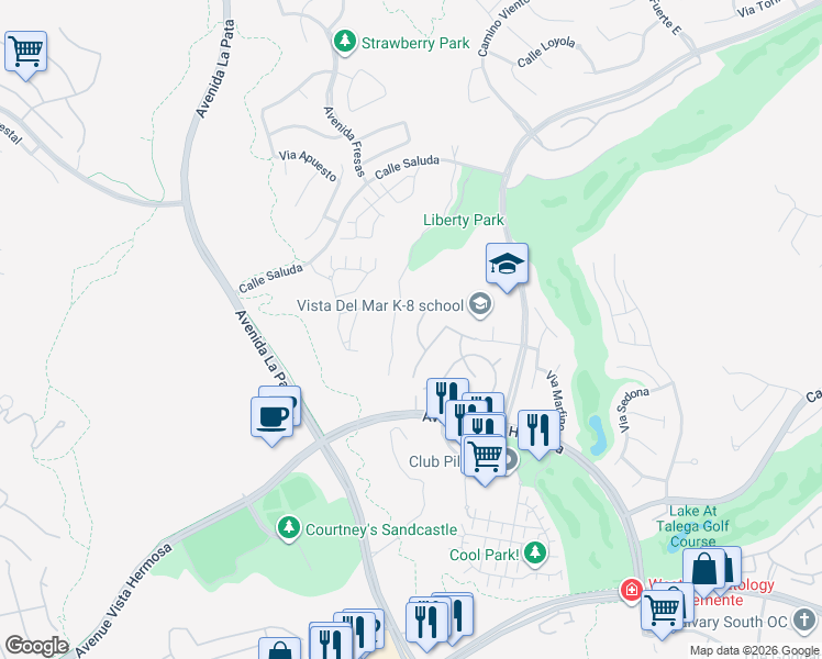 map of restaurants, bars, coffee shops, grocery stores, and more near 15 Calle Alumbrado in San Clemente