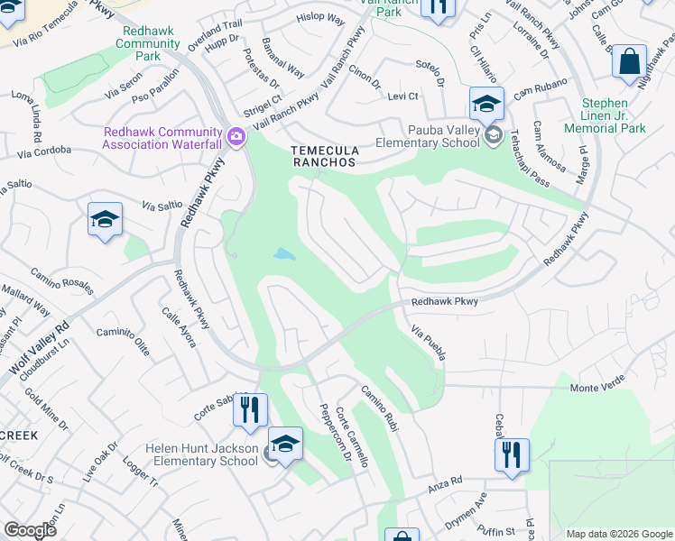 map of restaurants, bars, coffee shops, grocery stores, and more near 45311 Tiburcio Drive in Temecula