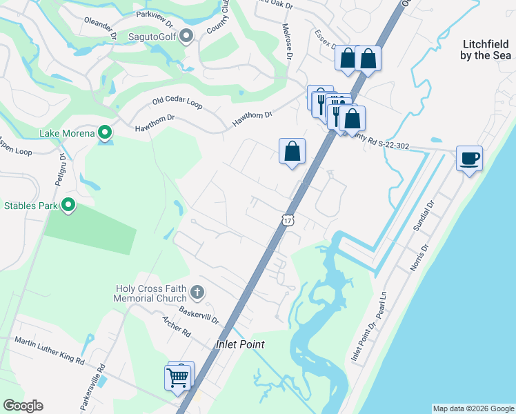 map of restaurants, bars, coffee shops, grocery stores, and more near 166 Yale Place in Pawleys Island