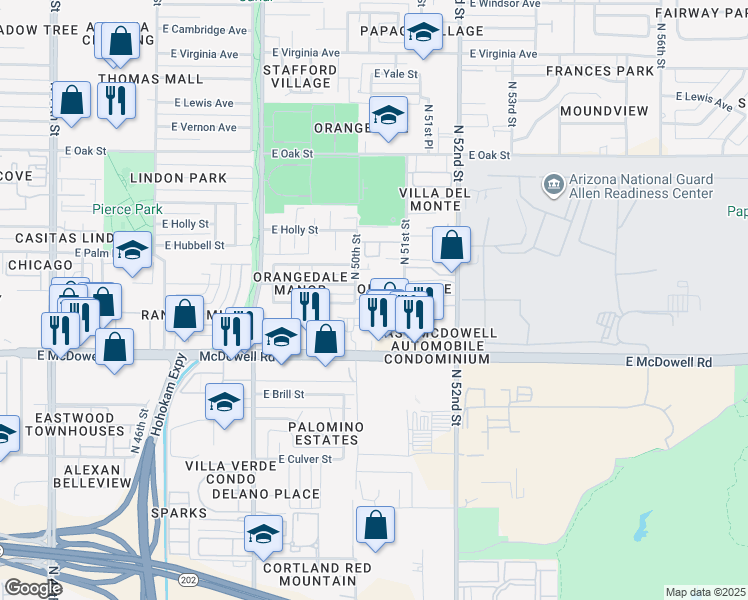 map of restaurants, bars, coffee shops, grocery stores, and more near 1810 North 51st Street in Phoenix