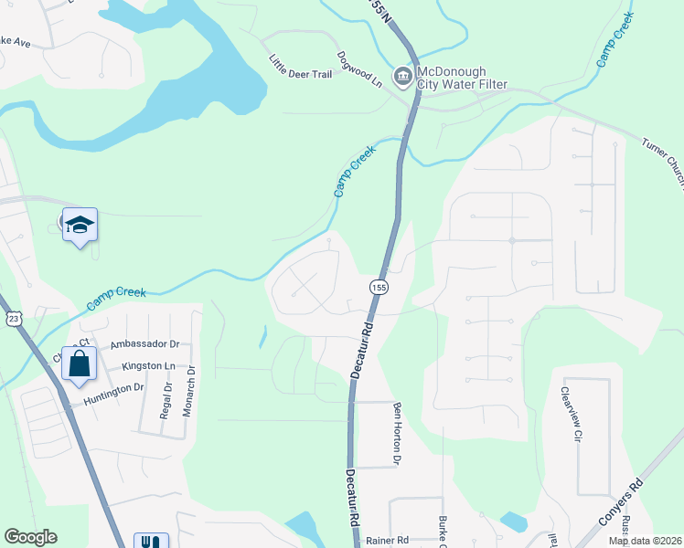 map of restaurants, bars, coffee shops, grocery stores, and more near 221 Prominent Loop in McDonough
