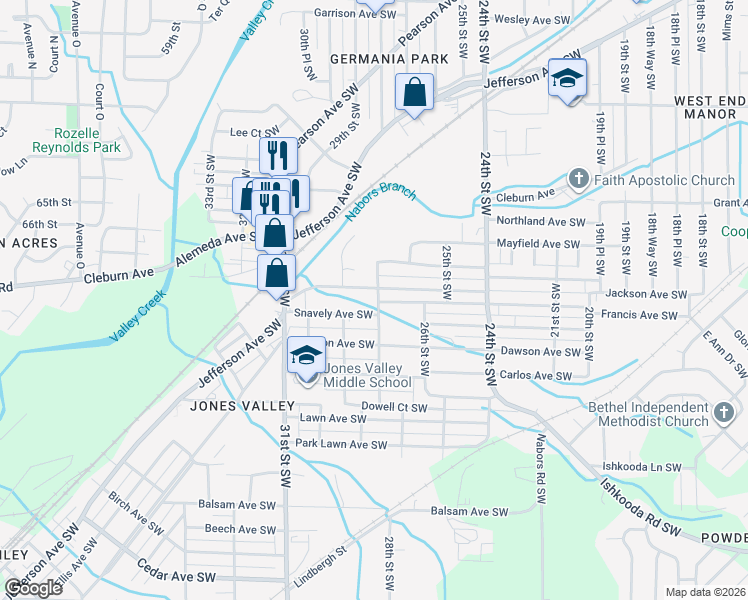 map of restaurants, bars, coffee shops, grocery stores, and more near in Birmingham