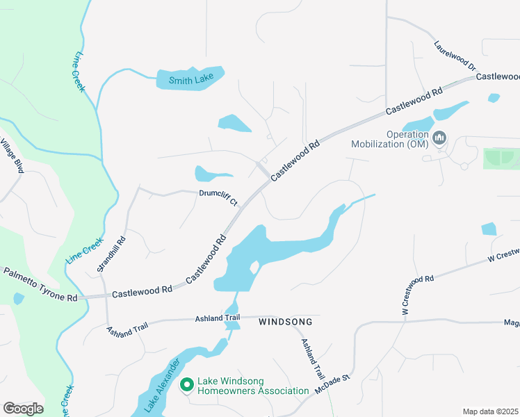 map of restaurants, bars, coffee shops, grocery stores, and more near 265 Castlewood Road in Tyrone