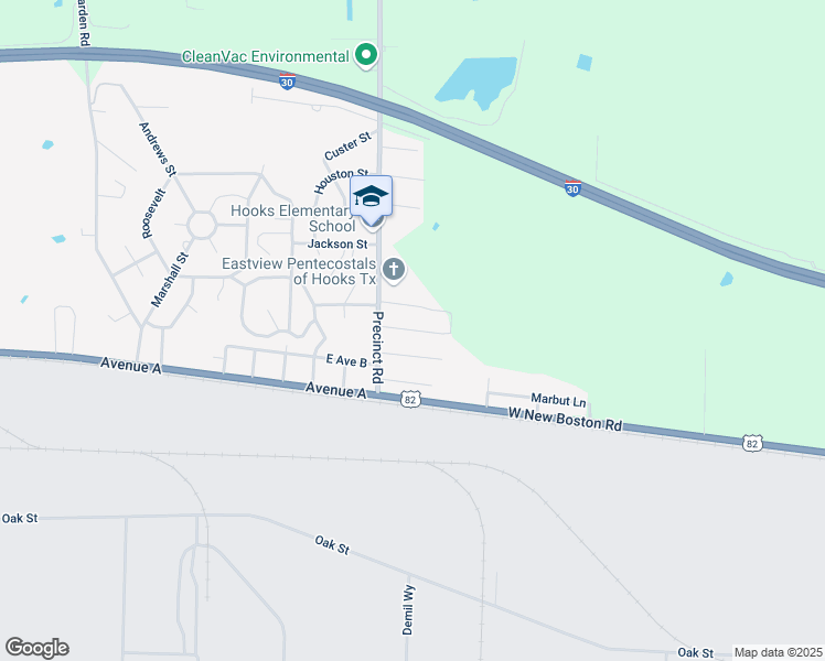 map of restaurants, bars, coffee shops, grocery stores, and more near Precinct Road in Hooks