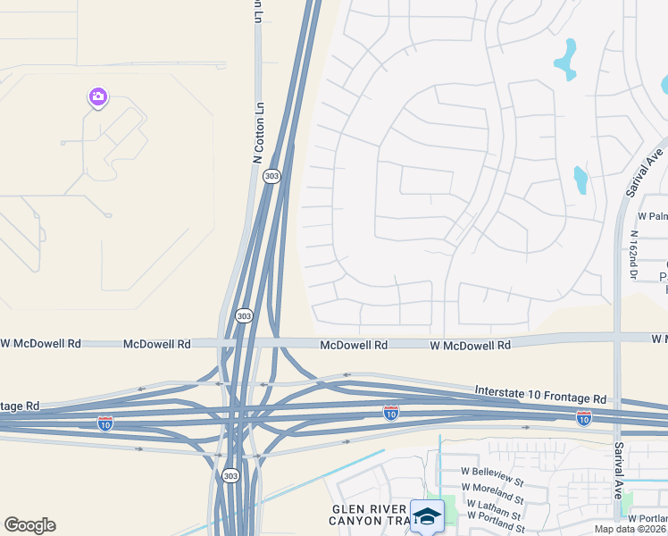 map of restaurants, bars, coffee shops, grocery stores, and more near 16912 West Granada Road in Goodyear