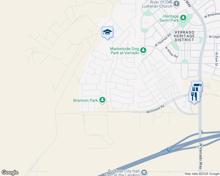 map of restaurants, bars, coffee shops, grocery stores, and more near 2162 North 212th Lane in Buckeye