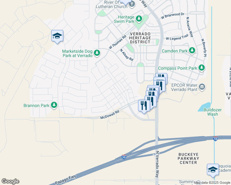 map of restaurants, bars, coffee shops, grocery stores, and more near 1809 North 209th Avenue in Buckeye