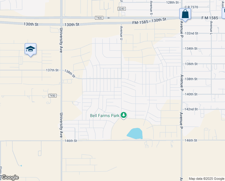 map of restaurants, bars, coffee shops, grocery stores, and more near 13822 Uvalde Avenue in Lubbock
