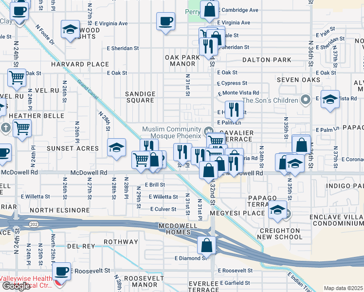 map of restaurants, bars, coffee shops, grocery stores, and more near 1811 North 31st Street in Phoenix