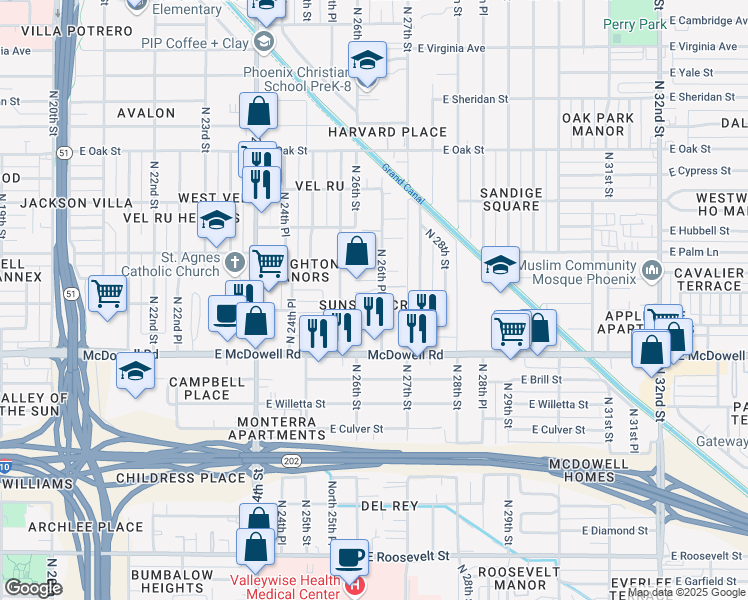 map of restaurants, bars, coffee shops, grocery stores, and more near 1811 North 26th Place in Phoenix