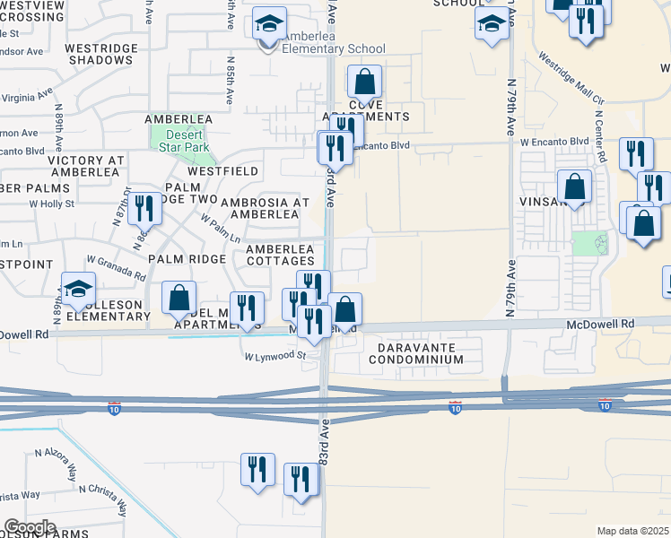 map of restaurants, bars, coffee shops, grocery stores, and more near 2081 North 83rd Avenue in Phoenix