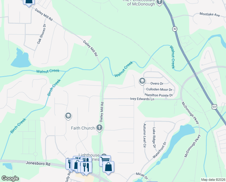 map of restaurants, bars, coffee shops, grocery stores, and more near 430 Ivey Edwards Lane in McDonough