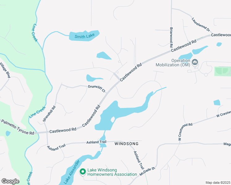 map of restaurants, bars, coffee shops, grocery stores, and more near 265 Castlewood Road in Tyrone
