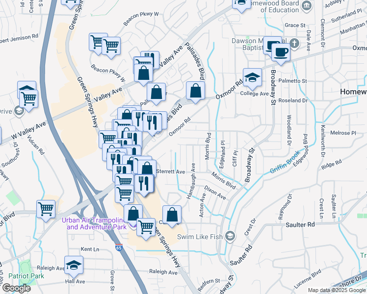 map of restaurants, bars, coffee shops, grocery stores, and more near 340 Lathrop Avenue in Birmingham
