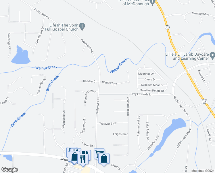 map of restaurants, bars, coffee shops, grocery stores, and more near 430 Ivey Edwards Lane in McDonough
