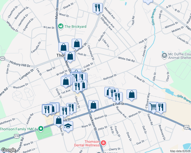 map of restaurants, bars, coffee shops, grocery stores, and more near 214 Greenway Street in Thomson